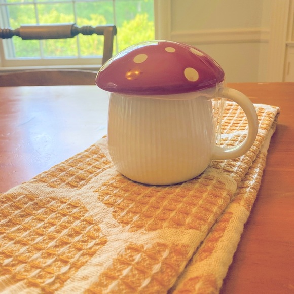 Cheerful SET Mushroom Coffee Mug Organic Cotton Modern Hive Towel Yellow Softie - Picture 14 of 16